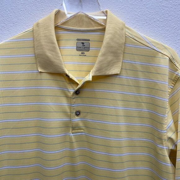 Lone Cypress by Pebble Beach Yellow Stripe Men’s Golf Polo Size Large - Picture 2 of 10